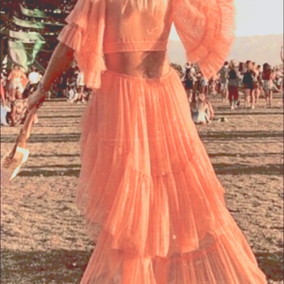 Spell & The Gypsy Grace Cut-out Sheer Tulle Gown Peach Small NWT $800+ - Picture 2 of 12